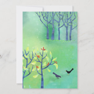 Modern Grönt Landcape Birds Forest Art Card
