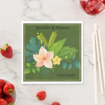 Modern Grönt Löv Blommigt Bröllop Pappersservett