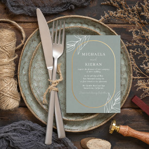 Modern Grönt Löv Garden Wedding Wedding Inbjudningar