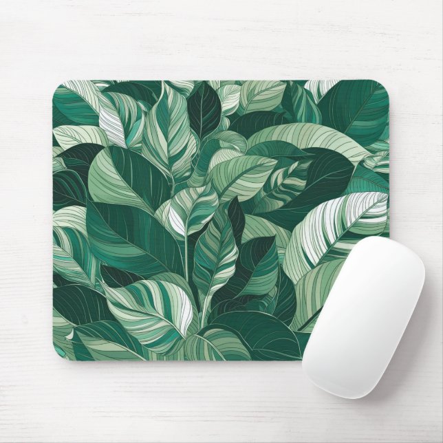 Modern Grönt Löv Mönster Musmatta (Med mus)