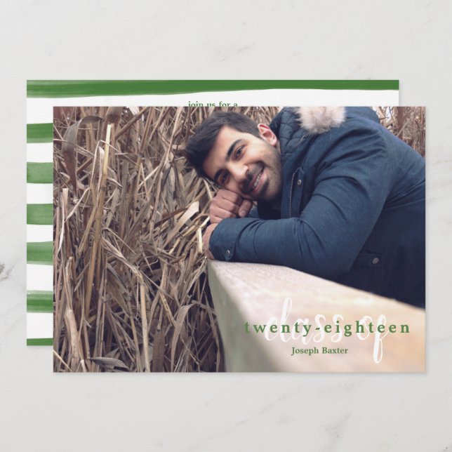 Modern Grönt målad Rand-klass för inbjudningar (Fram/baksida)