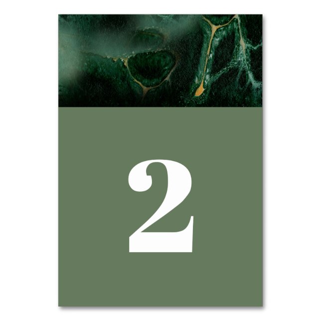 Modern Grönt Marble Monogram Bröllop Bordsnummer (Framsidan)