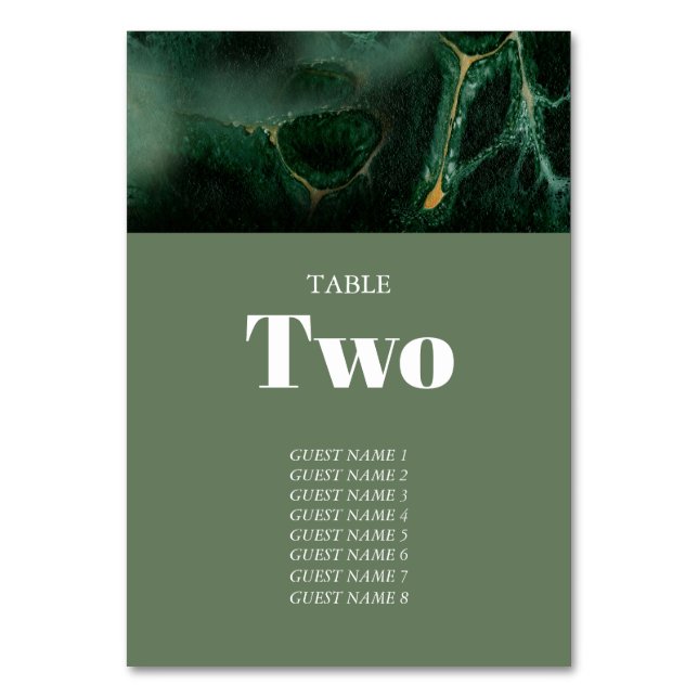 Modern Grönt Marble Monogram Bröllop Bordsnummer (Framsidan)