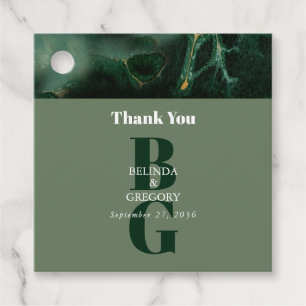 Modern Grönt Marble Monogram Bröllop Gåvor Etiketter