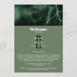 Modern Grönt Marble Monogram Bröllop Itinerary Program