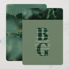 Modern Grönt Marble Monogram bröllopsinbjudan Inbjudningar