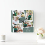 Modern grönt med flera fotofamiljers hemdekoder fyrkantig klocka<br><div class="desc">Modern sage grönt elegant för enkel contemporary,  flerfotofamiljshämmelse för hemdekorklocka. Perfekt födelsedag,  jul,  årsdag,  Mors dag,  fars dag,  nytt hem,  bröllop-gåva.</div>