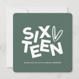 Modern grönt med minimal sidålder 16-årsdag inbjudningar