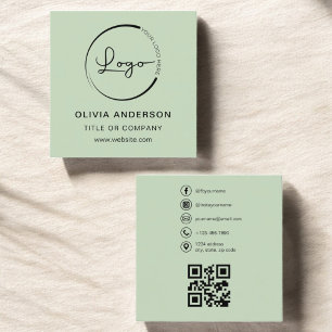 Modern Grönt med QR Code Social Media Fyrkantigt Visitkort