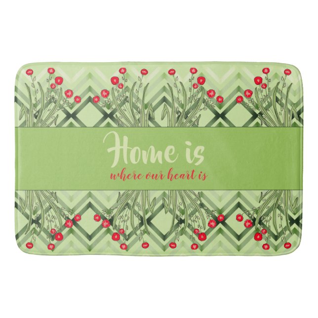 Modern Grönt med röd Blommigt Badrumsmatta (Framsidan)