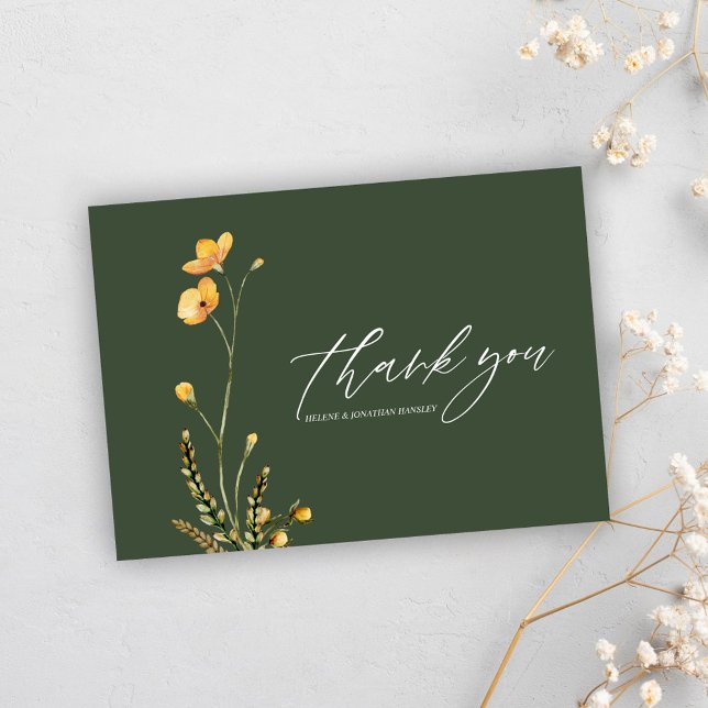 Modern, Grönt, minimalistisk  Elegant bröllop Tack Kort (Modern Rustic Green Minimalist Elegant Wedding Thank You Card)