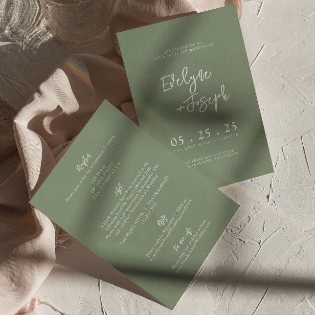 Modern Grönt - minimalt Boho - allt på en Bröllop Inbjudningar (Skapare uppladdad)