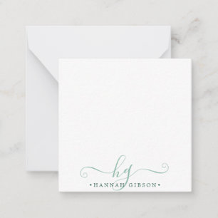 Modern Grönt Monogram Finare Script Initialer Anteckningskort