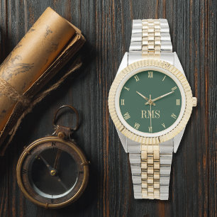 Modern Grönt Monogrammed Guld Silver Tone Bracelet Armbandsur