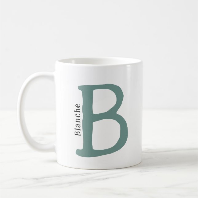 Modern Grönt Monogrammed Initial och Namn-kaffe Mu Kaffemugg (Vänster)