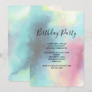 Modern Grönt Nebula Faded Watercolor Birthday Inbjudningar