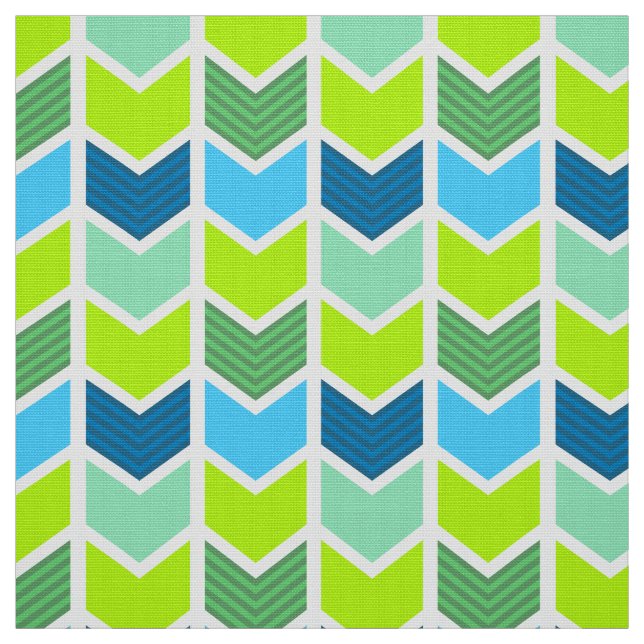 Modern Grönt och Blue Geometric Chevron Mönster Tyg (Provkarta)