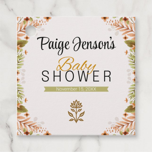 Modern Grönt och brun botanik Babykläder Gåvor Etiketter (Framsida)