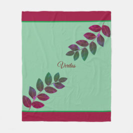 Modern Grönt och Burgundy Plant Löv Fleecefilt