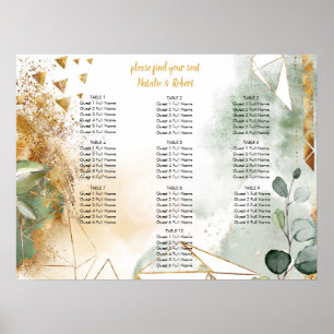 Modern Grönt och Guld botaniska Crystals Bröllop Poster