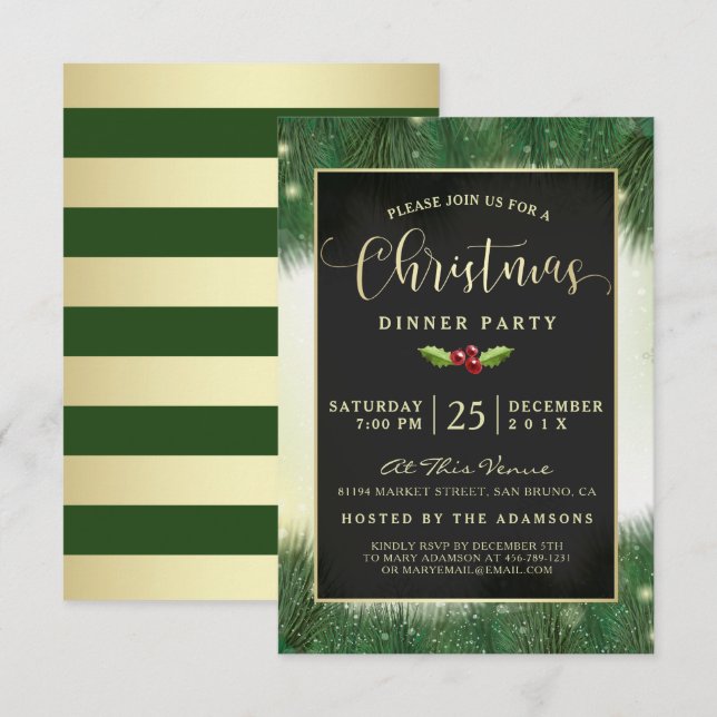 Modern Grönt och Guld-Inbjudningskortet i Party Inbjudningar (Fram/baksida)