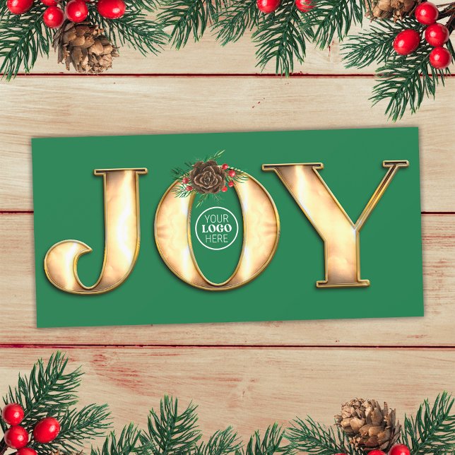 Modern Grönt och Guld Joy Business Logotyp Julkort (Front)
