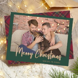 Modern Grönt och Guld jul Tartan Play Photo Julkort