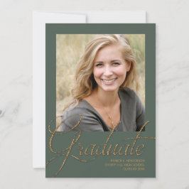 Modern Grönt och Guld minimalistiskt foto Studente Inbjudningar