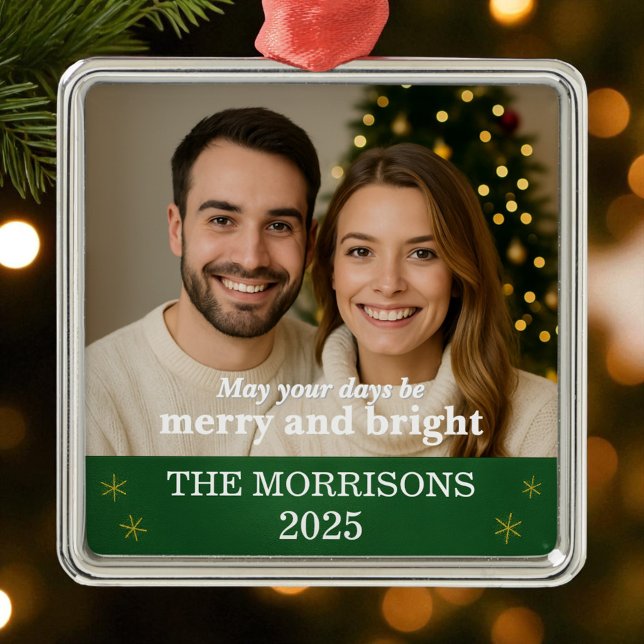 Modern Grönt och Guld Snowflake-familjfoto Julgransprydnad Metall (Skapare uppladdad)