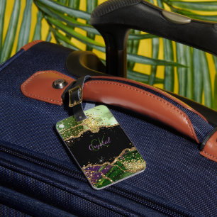 Modern Grönt och Lila Glitter Agate Bagagebricka