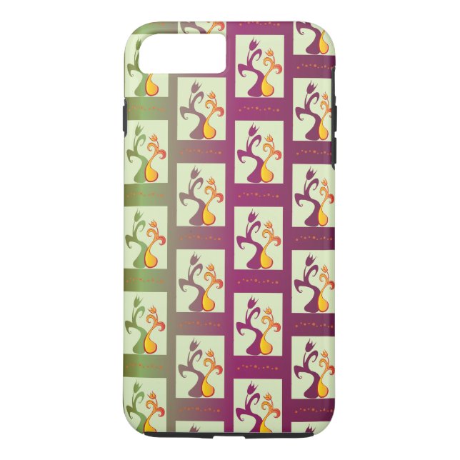 Modern Grönt och lila Tulip par mönster Case-Mate iPhone Skal (Baksida)