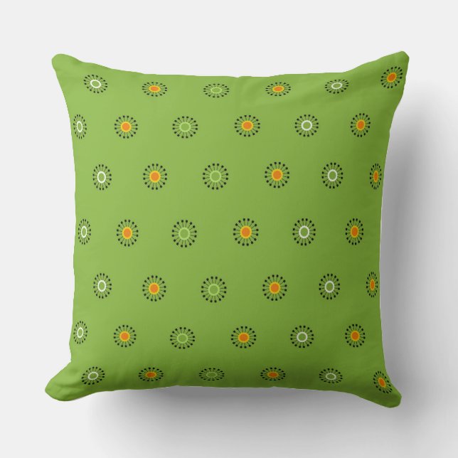 Modern Grönt och Orange Dandelion Mönster Kudde (Framsida)