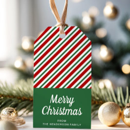 Modern Grönt och rödstrimmig jul Presentetikett
