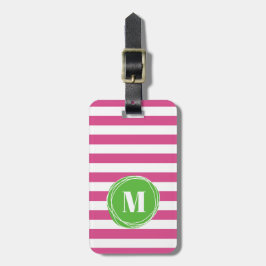 Modern Grönt och Rosa Rand Monogram Bagagebricka