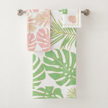 Modern grönt och rosa tropiska löv