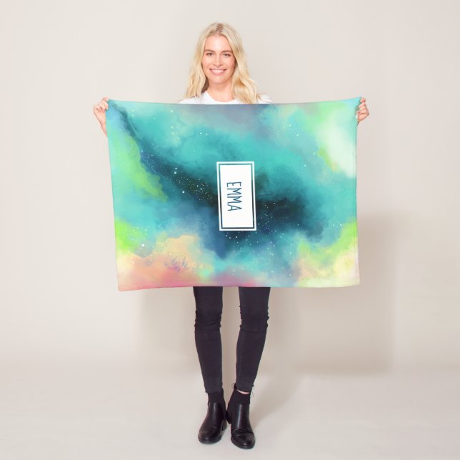 Modern Grönt och rött blanksteg - vattenfärg Fleecefilt (På plats)