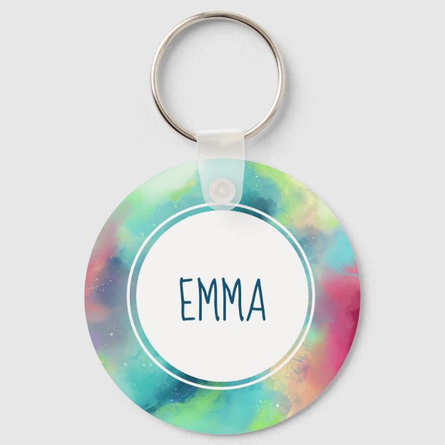 Modern Grönt och rött blanksteg - vattenfärg Nyckelring (Framsida)