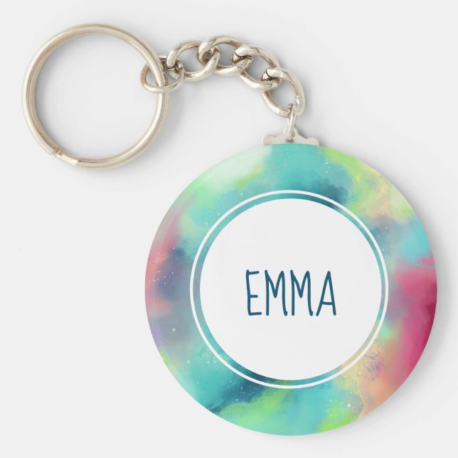 Modern Grönt och rött blanksteg - vattenfärg Nyckelring (Framsidan)