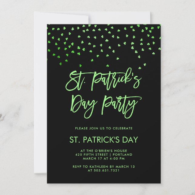 Modern grönt och svart för st patricks dayparty | inbjudningar (Framsida)