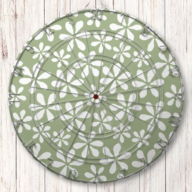 Modern Grönt och vit enkel blomma Mönster Darttavla (Modern Sage Green and White Simple Flower Pattern Dart Board)