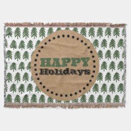 Modern Grönt och Vita Julgran Filt