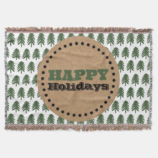 Modern Grönt och Vita Julgran Filt (Framsidan)