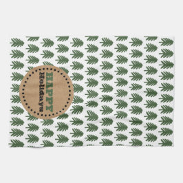 Modern Grönt och Vita Julgran Kökshandduk