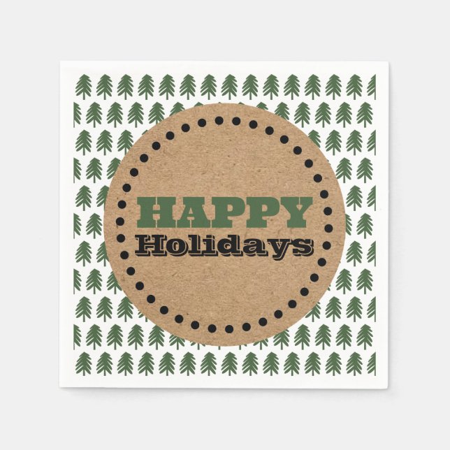 Modern Grönt och Vita Julgran Pappersservett (Framsidan)