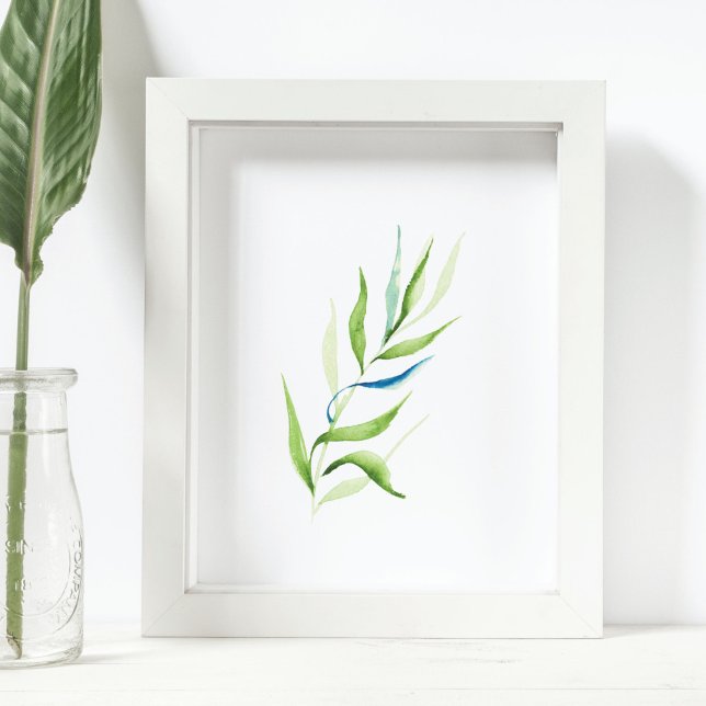 Modern Grönt och Vita levande rumsmurgkonst Poster (Wall art decor living room trends watercolor botanical greenery)