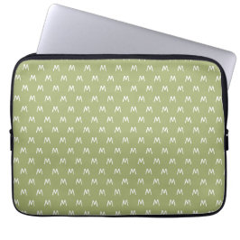 Modern Grönt och vitt monogram Laptop Fodral