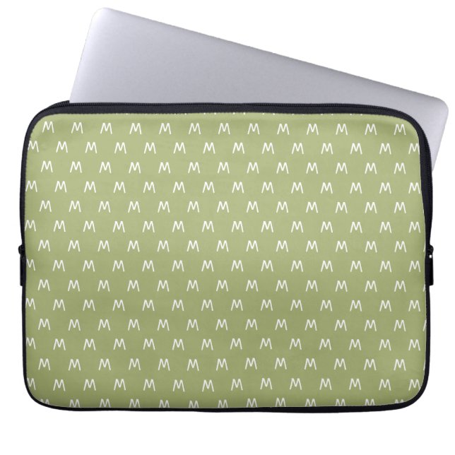 Modern Grönt och vitt monogram Laptop Fodral (Framsidan)