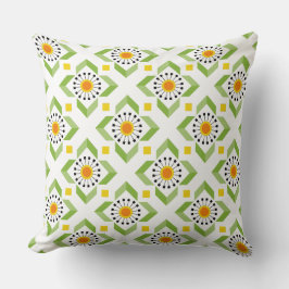 Modern Grönt Orange Dandelion och Diamond Mönster Kudde