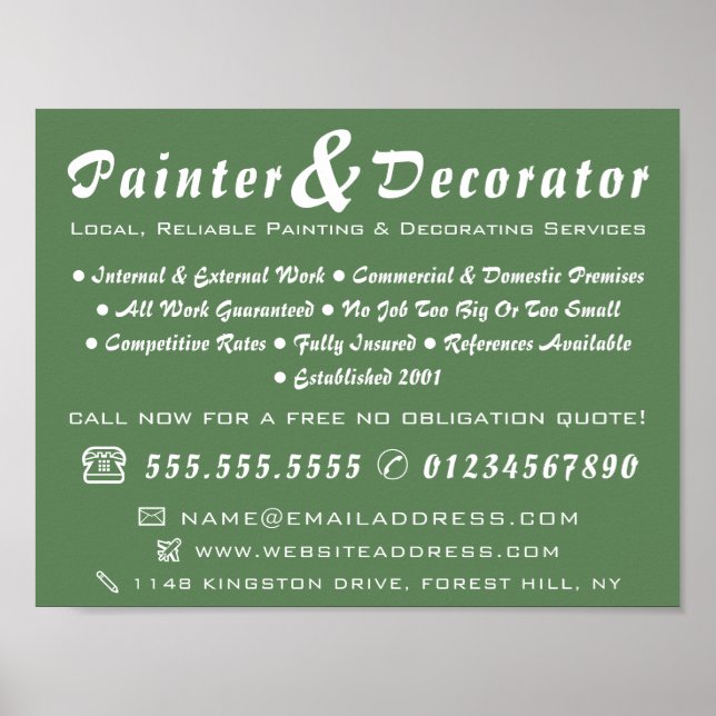 Modern Grönt Painter & Decorator Poster (Framsidan)
