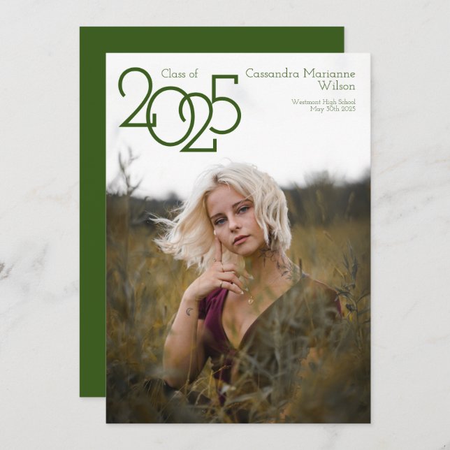 Modern Grönt Photo Studenten avisering Inbjudningar (Fram/baksida)